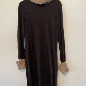 Magaschoni 100% Cashmere Sweater Dress Funnel Neck Long Sleeve Brown Tan SMALL